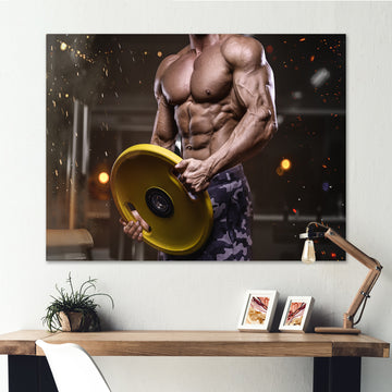 Pumping Up Muscles Dumbbells - Aerobic & Bodybuilding Canvas Wall Art